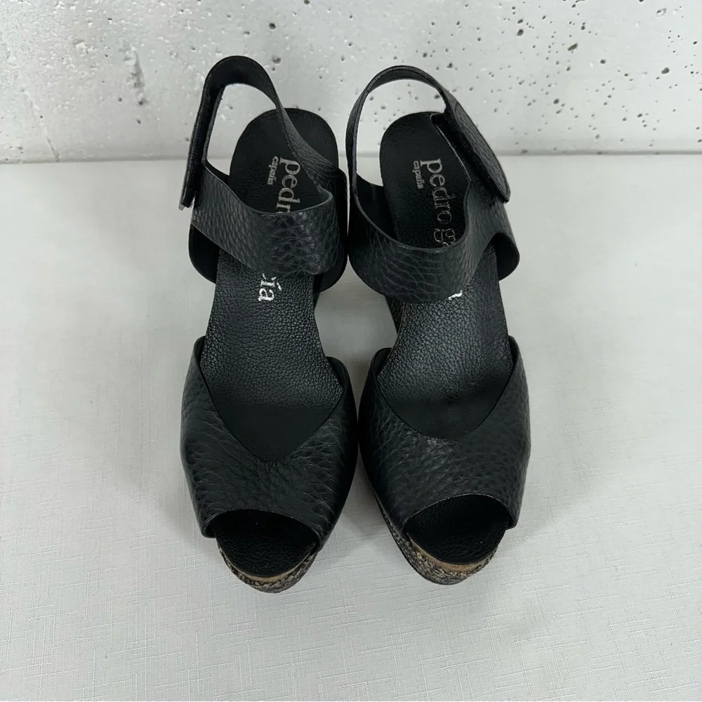 Pedro Garcia Women’s Size 40.5 / 10.5 Fiona Black Leather Platform Wedge Heels